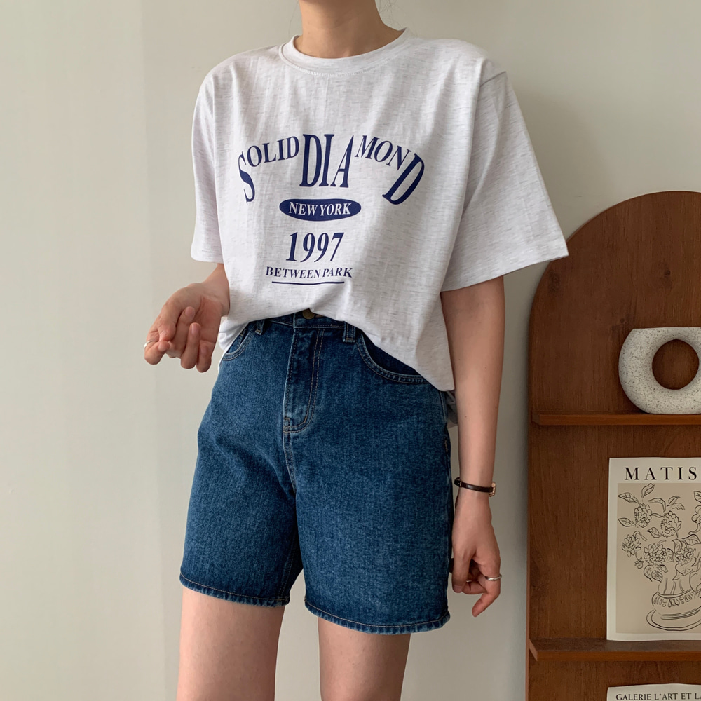 1934 루즈핏 솔리드 레터링 여성 반팔 면 티셔츠 여름 데일리룩