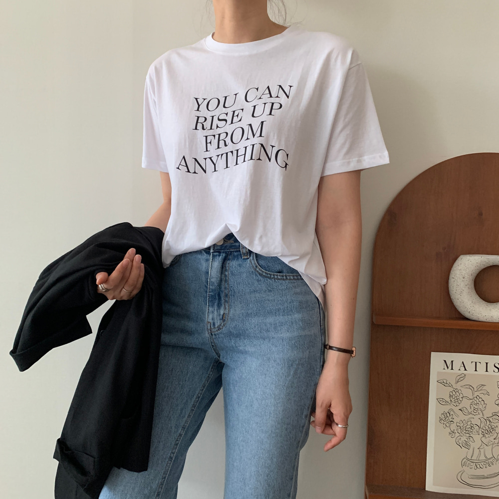 1991 얇은 레터링 반팔티 여자 여름 나염 반팔 면 티셔츠 데일리 심플