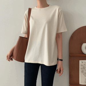 127 봄 여자 모달 반팔 기본 라운드 무지 티셔츠 흰색 이너 레이어드 데일리