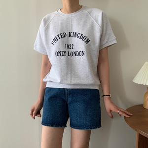 2593 여름 오버핏 크롭 레터링 반팔 맨투맨 면 티셔츠